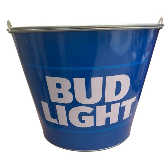 VINTAGE BUD LIGHT Galvanized Ice Bucket Pail Bar Ware Beer Cooler Blue NWOT - Picture 6 of 9